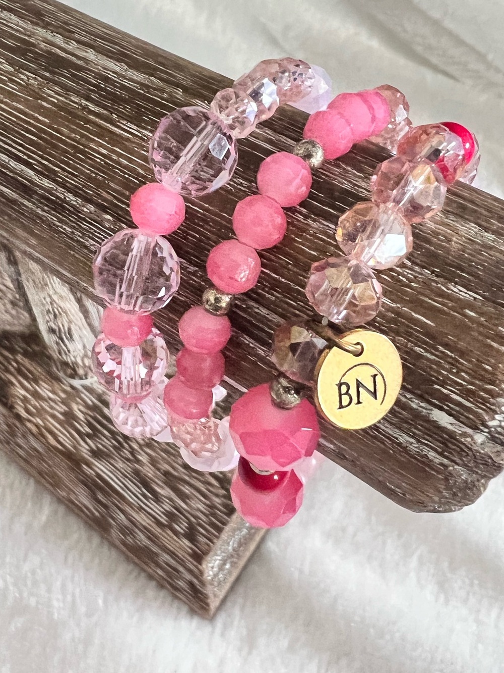 3-piece Pink Beaded Stretch Bracelet Set